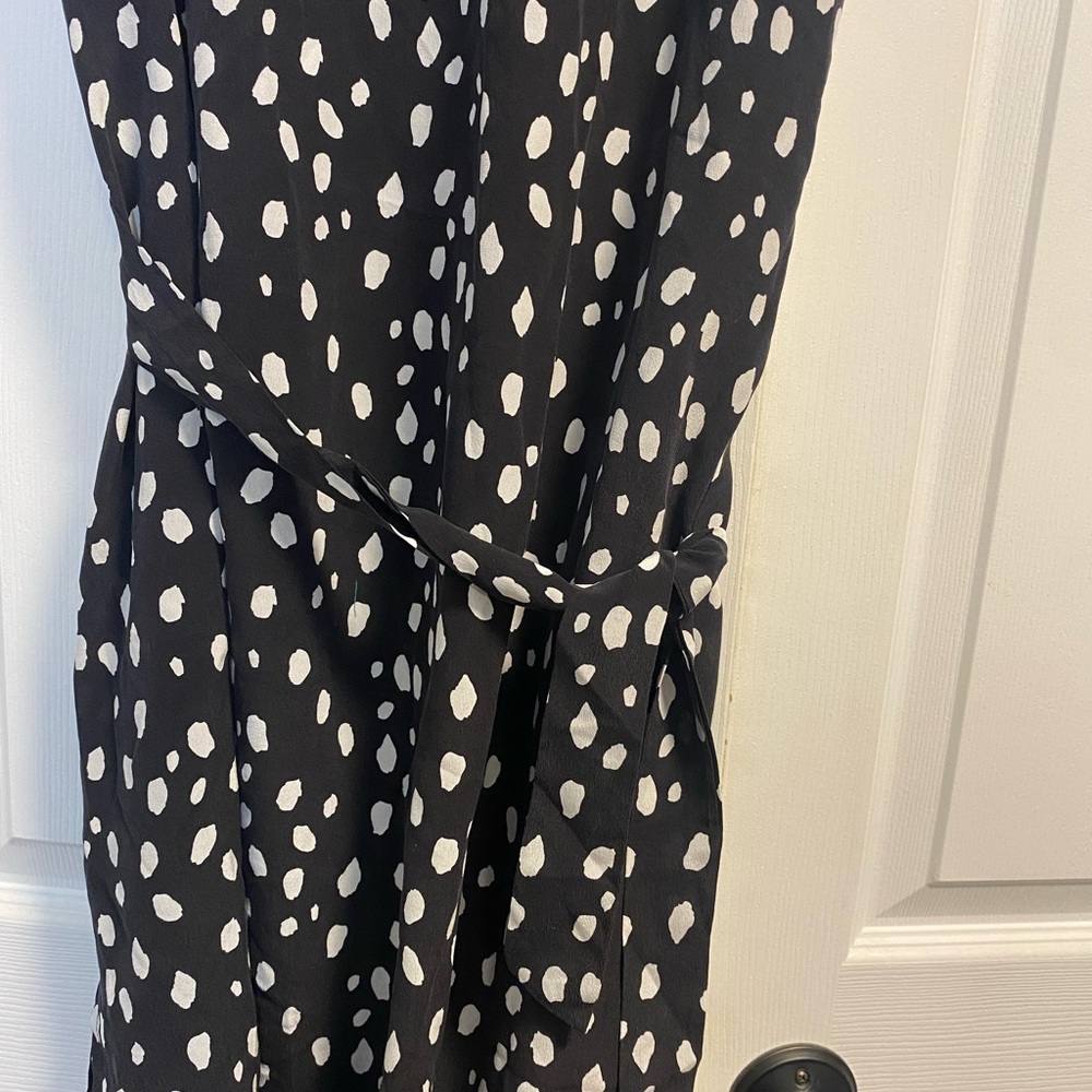 Amour Vert Womens Cindra 100% Silk Midi Dress BLACK & WHITE Dotted Cap Sleeves - Picture 5 of 10